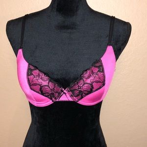 Pink and black lace bra 34B
